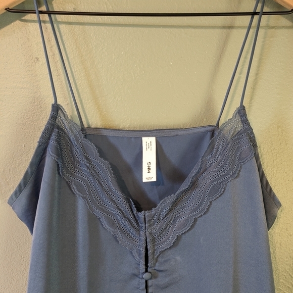 MNG Satin Button Front Lace Cami Top Size M - Picture 3 of 6